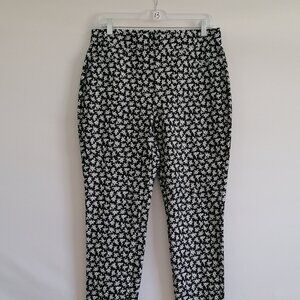 Michael Kors Womens Black Floral Pull On Classic Look Skinny Ankle Pants Size L